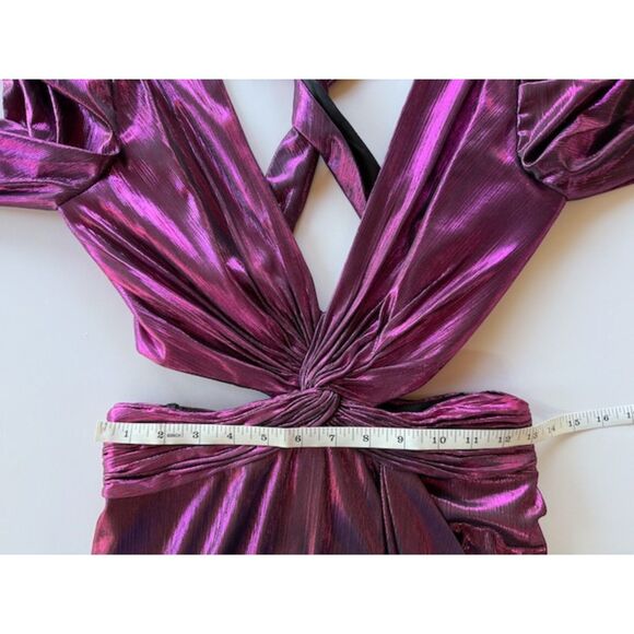 NWT Ieena for Mac Duggal Princess Sleeve Cut Out Metallic Gown in Fuchsia 27060 - Picture 15 of 16